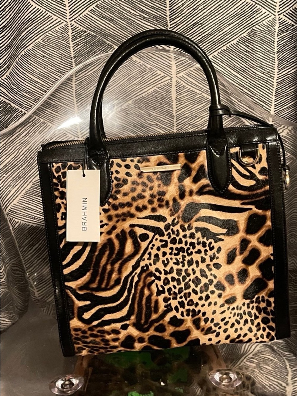 Brahmin Animal Print Satchel with Black Trim - Picture 8 of 14